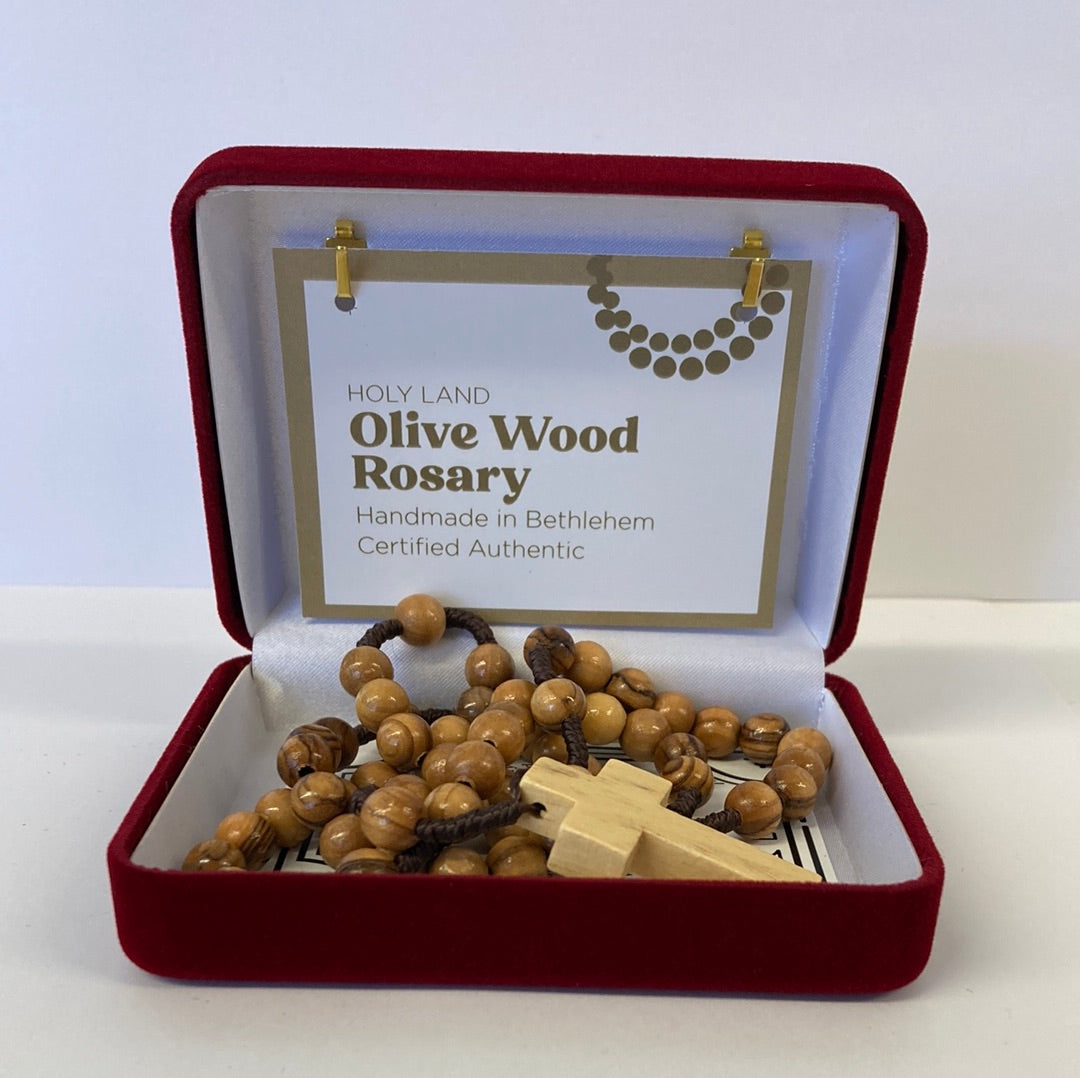 OLIVE WOOD ROSARY W/OVAL MEDAL-5413