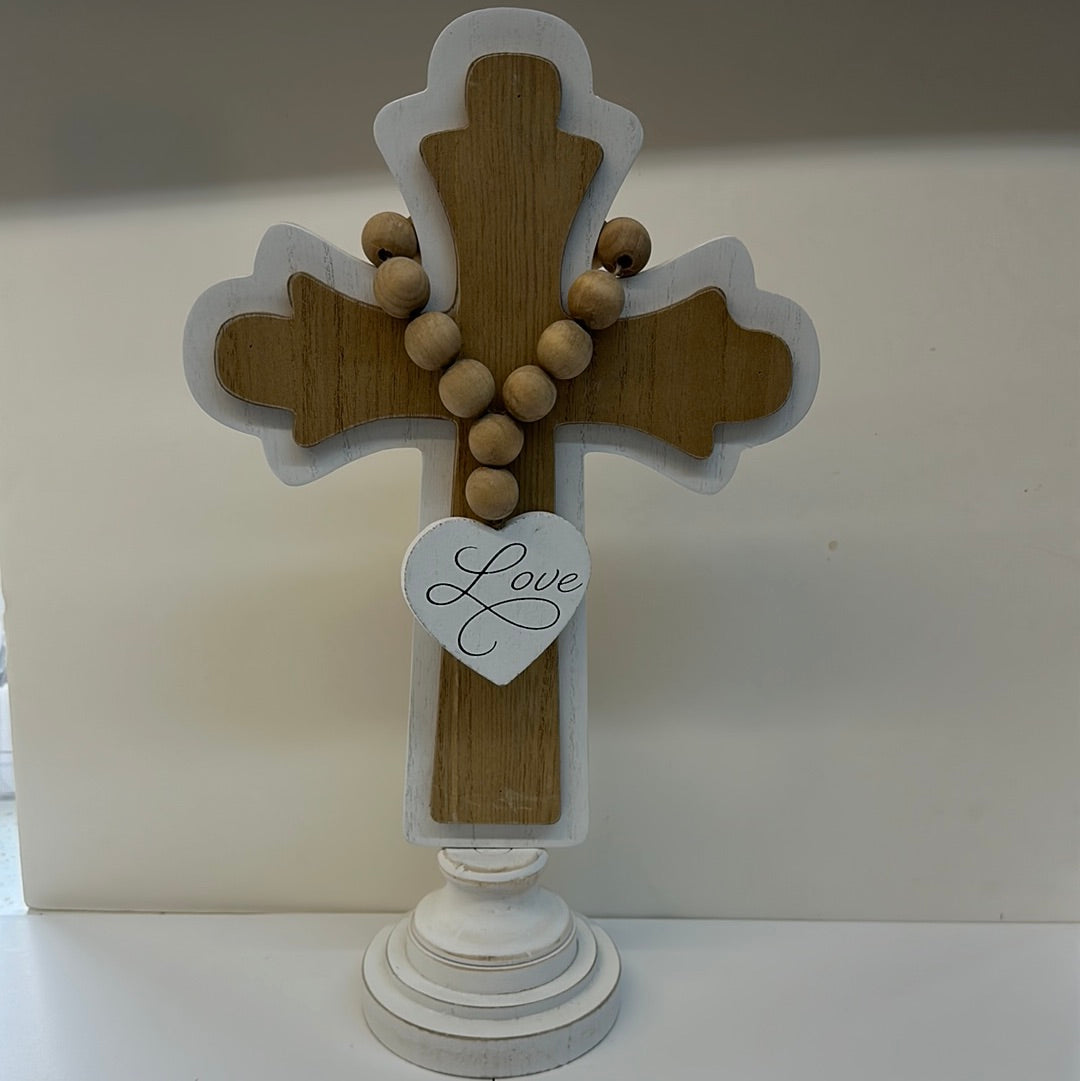 TABLETOP CROSS W/BLESSING BEADS-8611