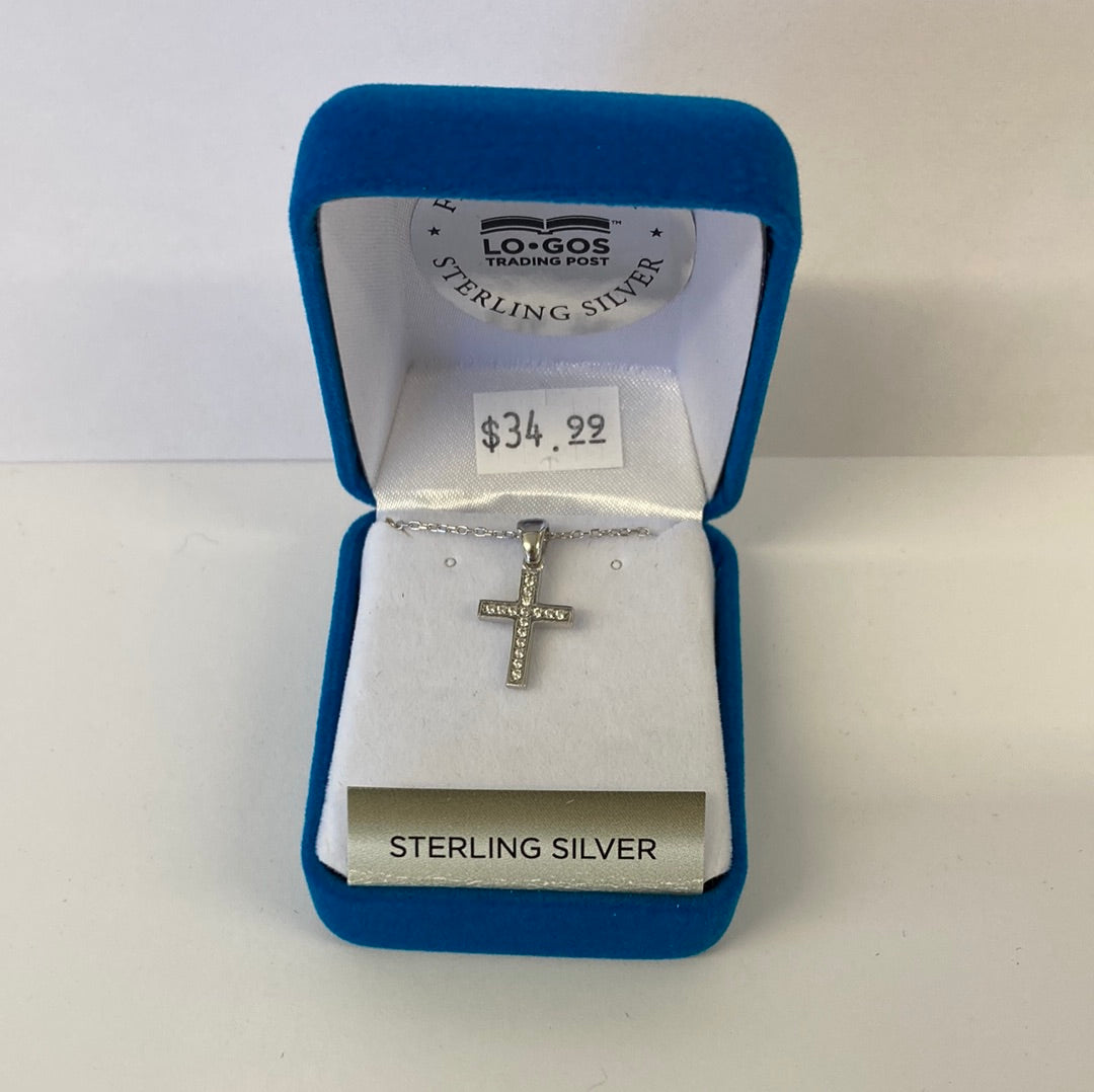 CROSS W/CZ ACC ST SILV NKL-9316