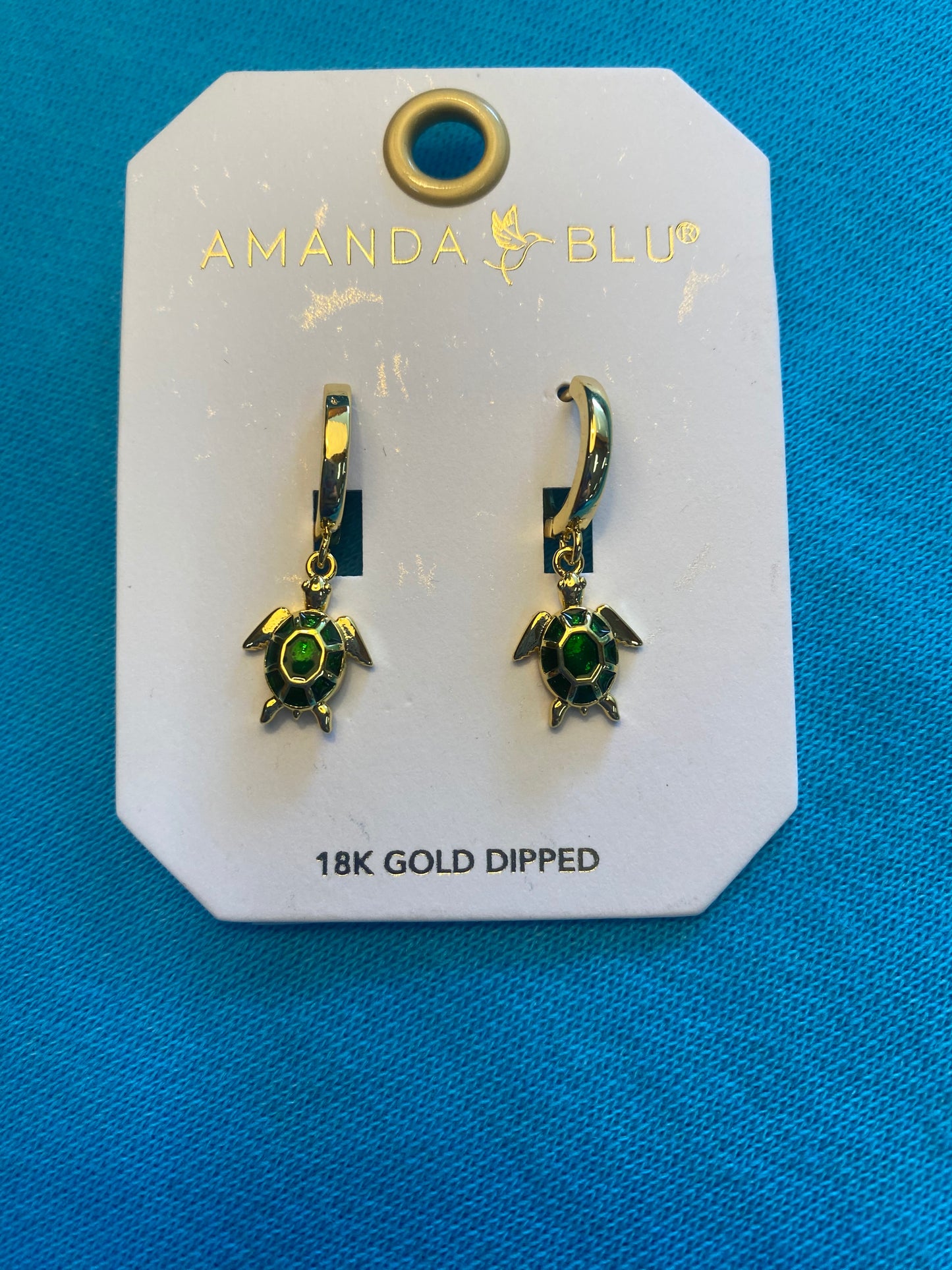 SILVER ENAMEL GREEN SEA TURTLE EARRINGS-1263