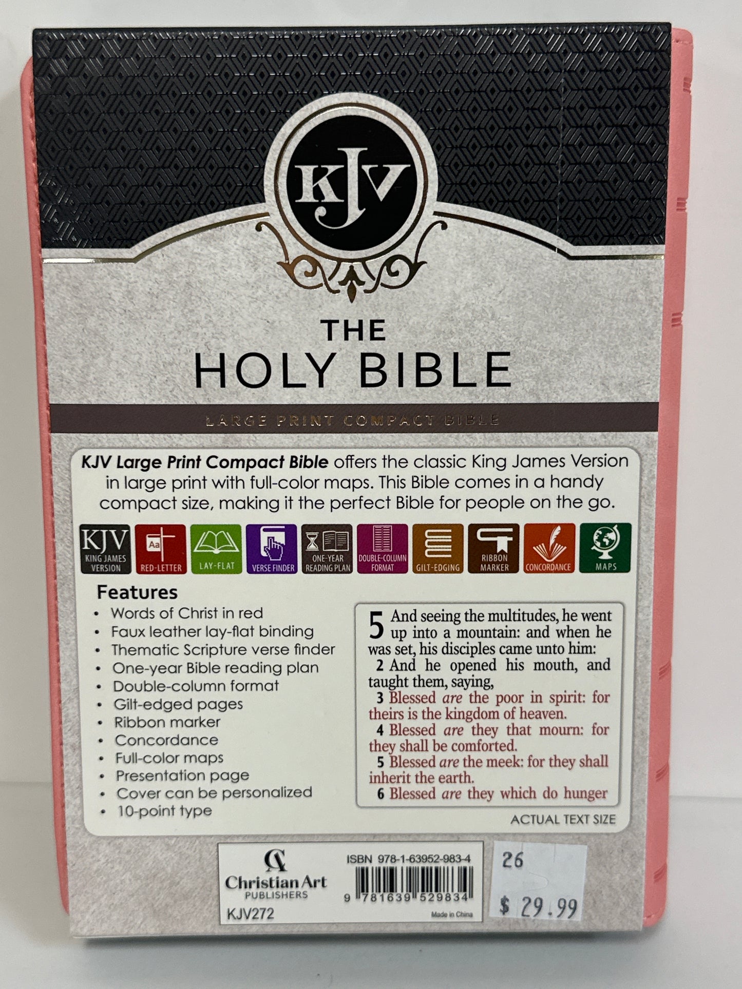 KJV LARGE PRINT COMPACT BIBLE PINK-9834