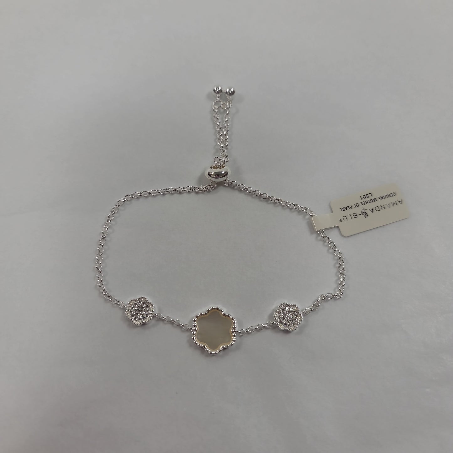 CZ MOTHER OF PEARL CLOVER PULL CORD BRACELET-5847