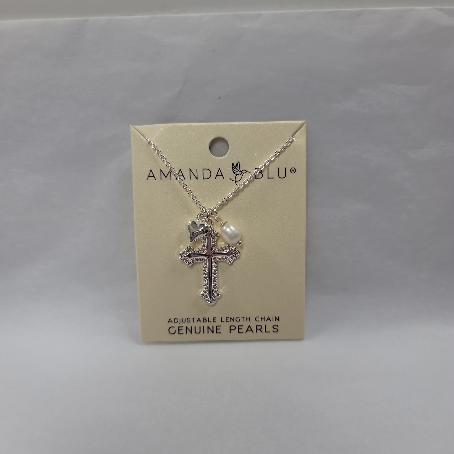 SILVER CROSS HEART PEARL NECKLACE-5564