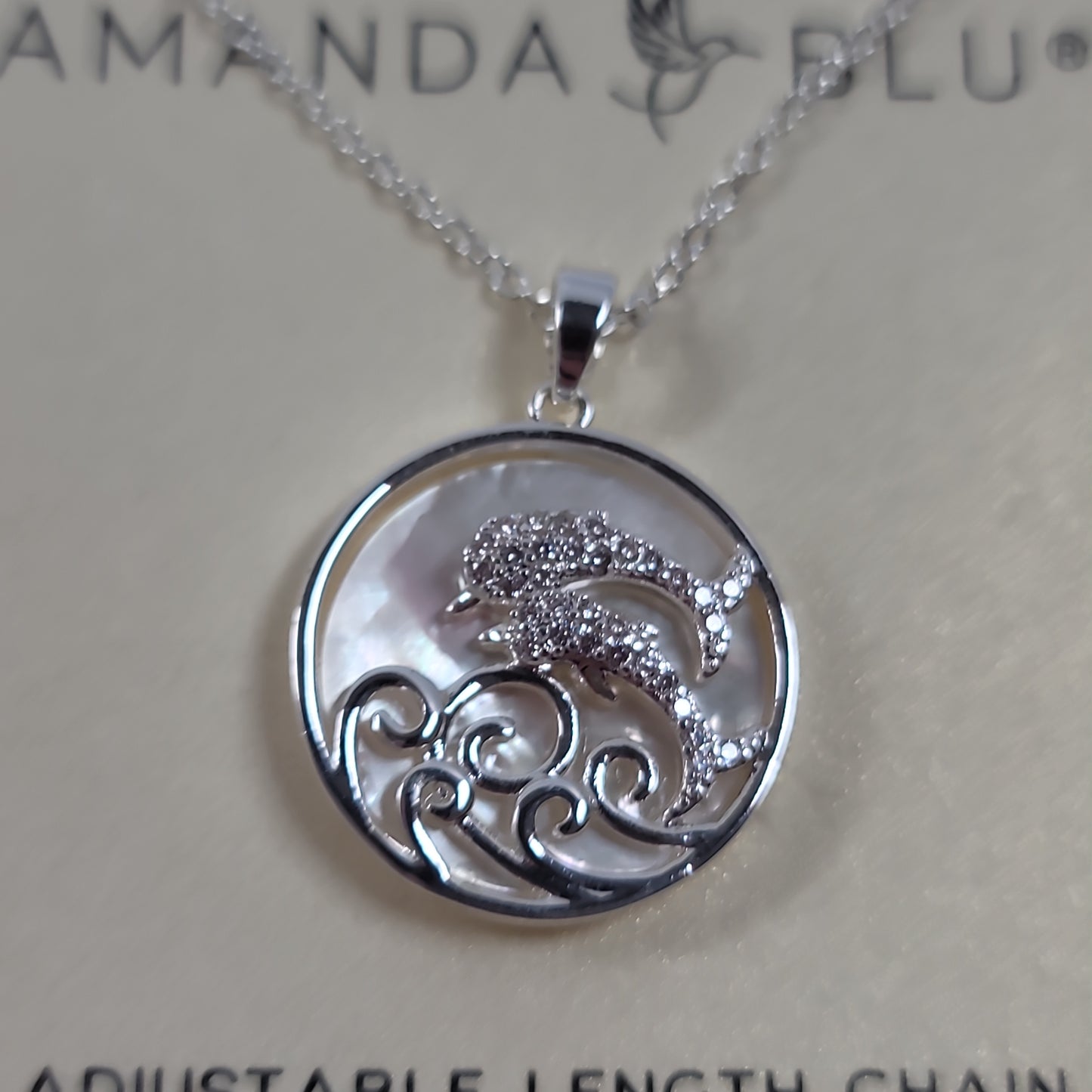 SILVER MOTHER OF PEARL JUMPING DOLPHINS NECKLACE-6370