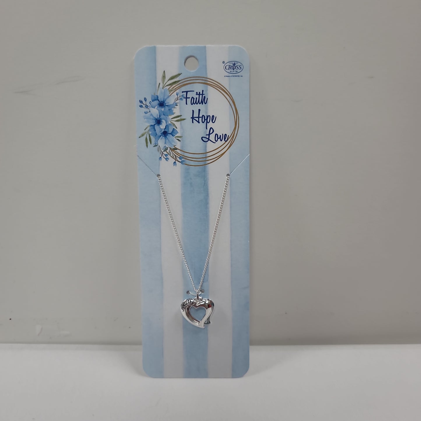 3 HEARTS FAITH HOPE LOVE SILVER PLATED NECKLACE 18 IN-1046