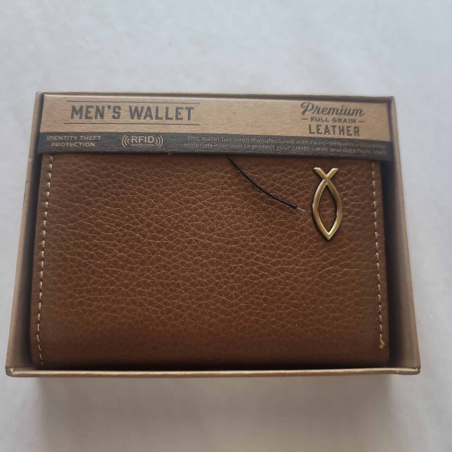 ICHTHUS BADGE BRN LTHR WALLET-7774