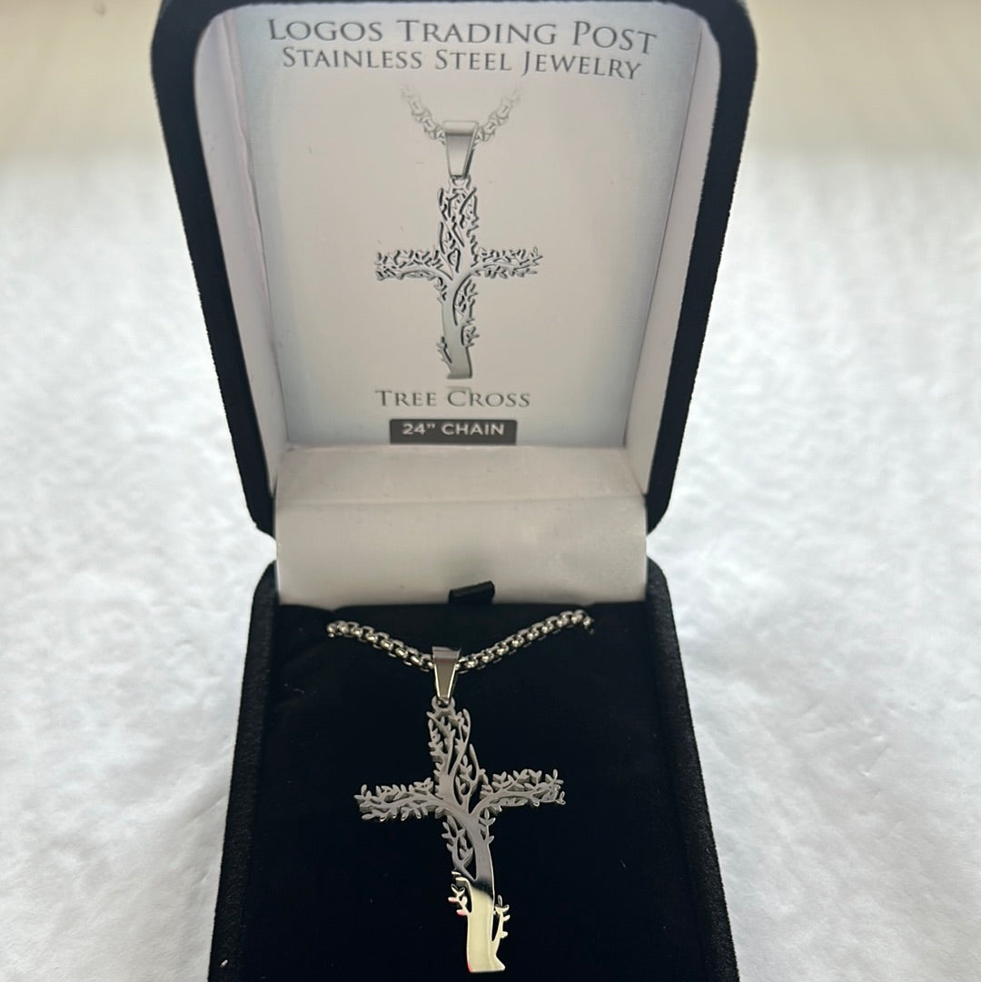 TREE CROSS STAINLESS STEEL PENDANT 24 IN-4325