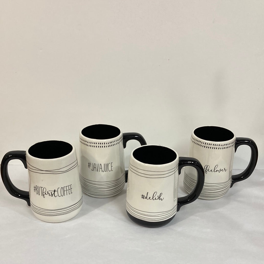 BLACK/WHITE HASHTAG COFFEE MUGS-1312