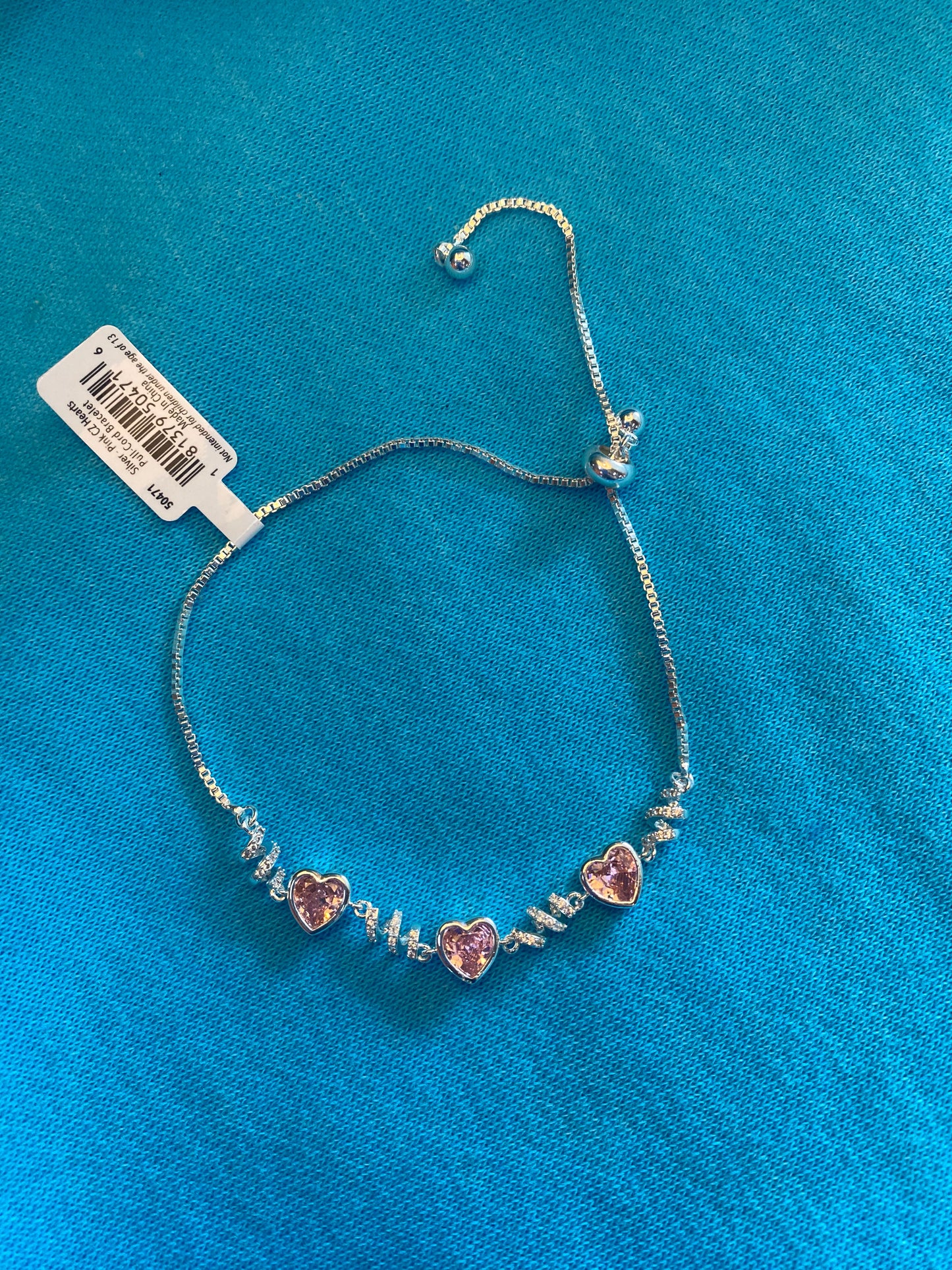 PINK CZ HEARTS SILVER BRACELET-4716