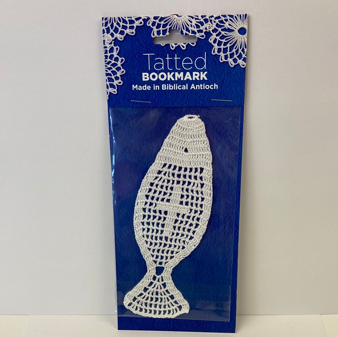 FISH/CROSS TATTED LACE BOOKMARK-7893