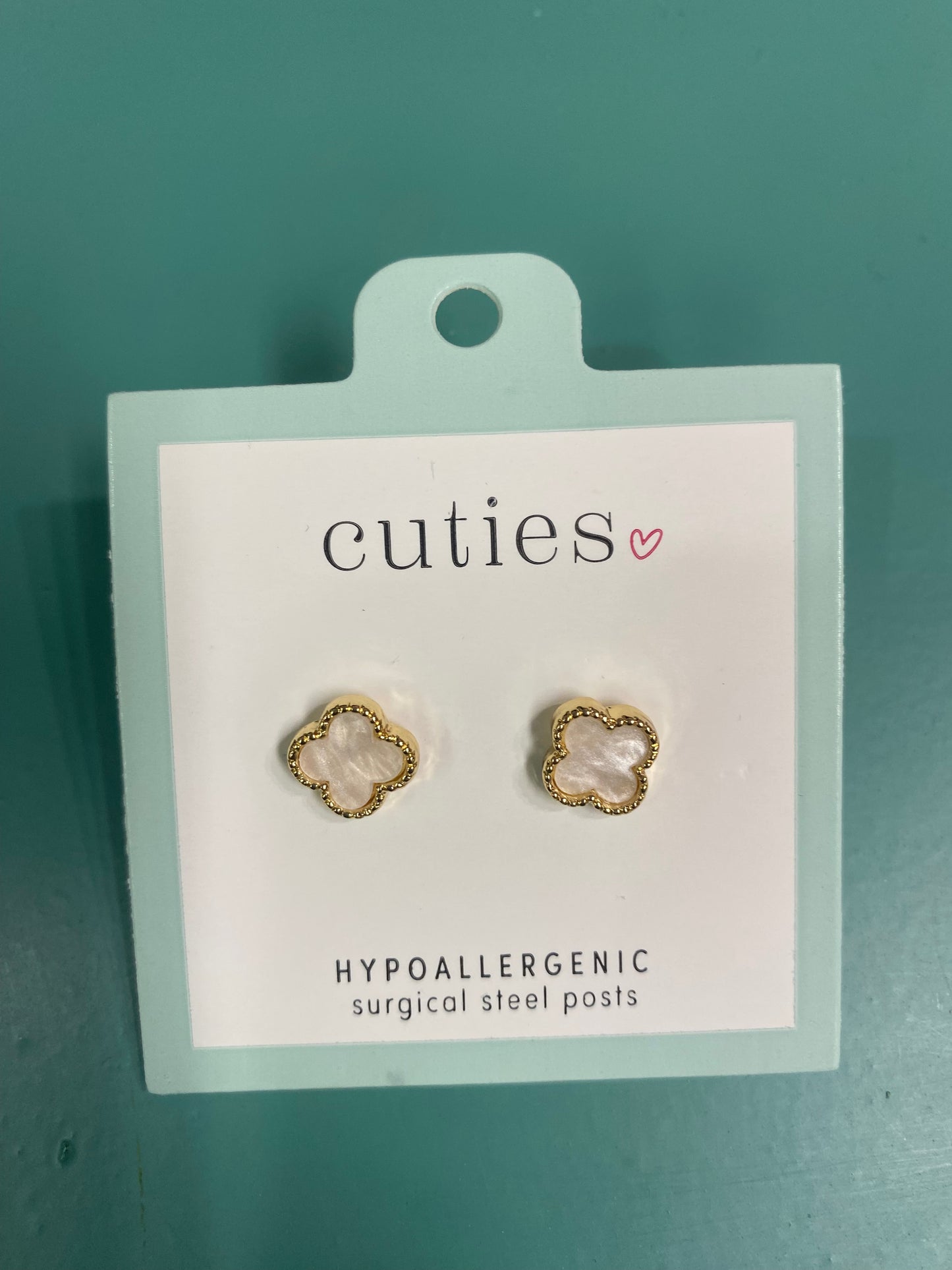 GOLD WITH WHITE CLOVER EARRINGS-1293