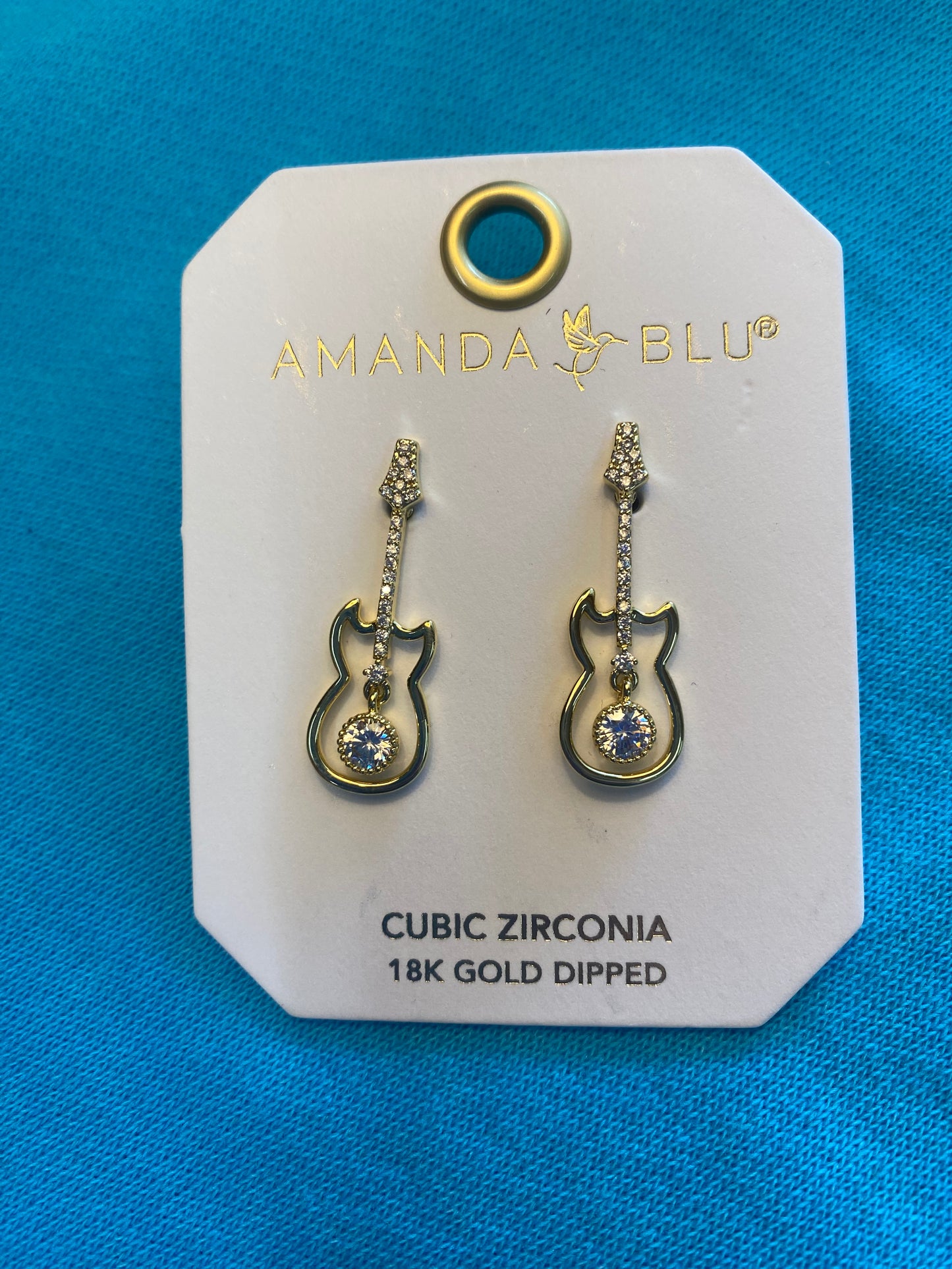 CZ OPEN GUITAR EARRINGS GOLD-1821