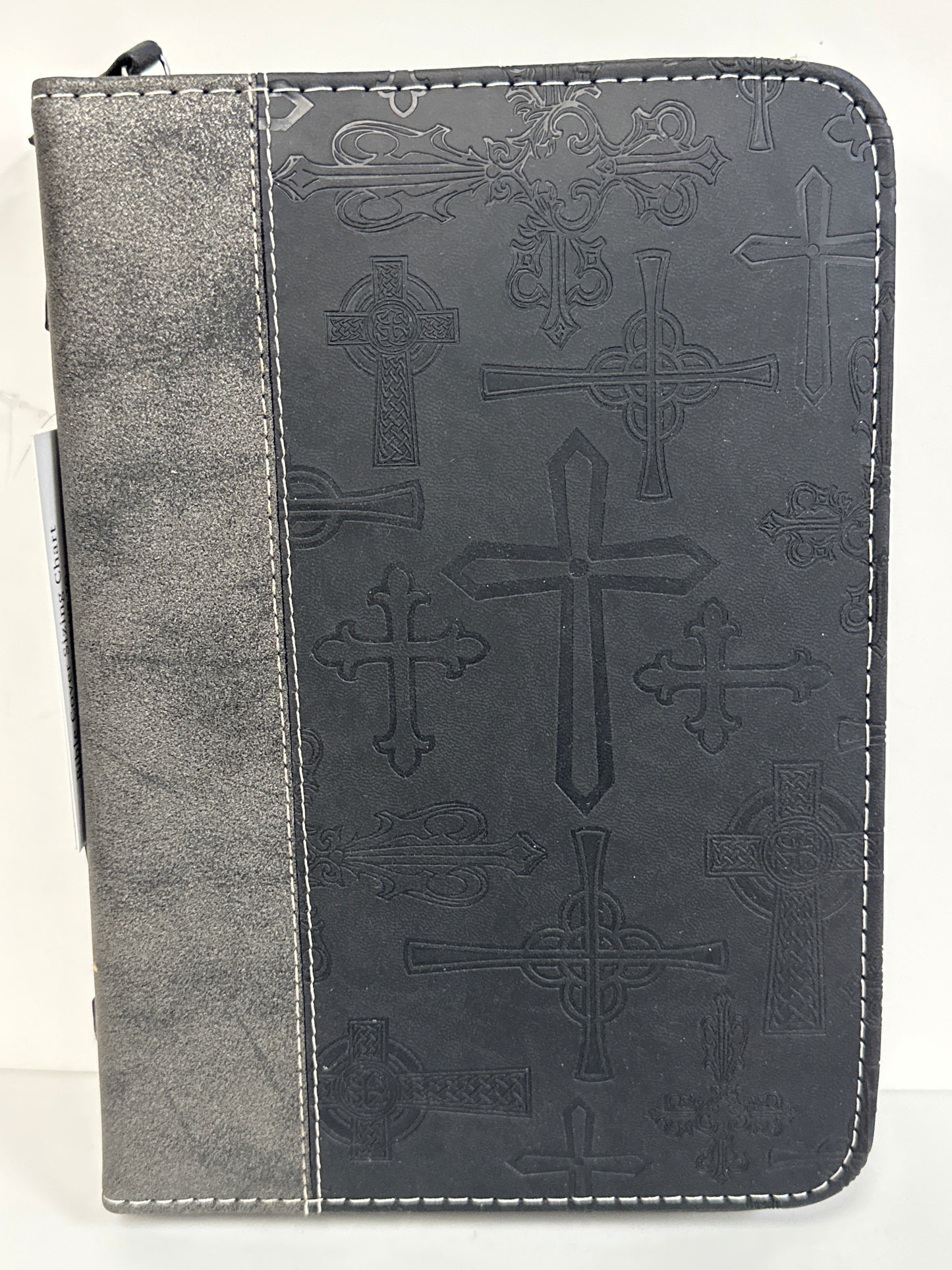 SILVER BLACK CROSSES LARGE BIBLE COVER-4524