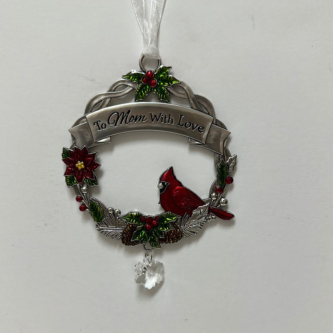 MOM WITH LOVE CARDINAL ORNAMENT-6713