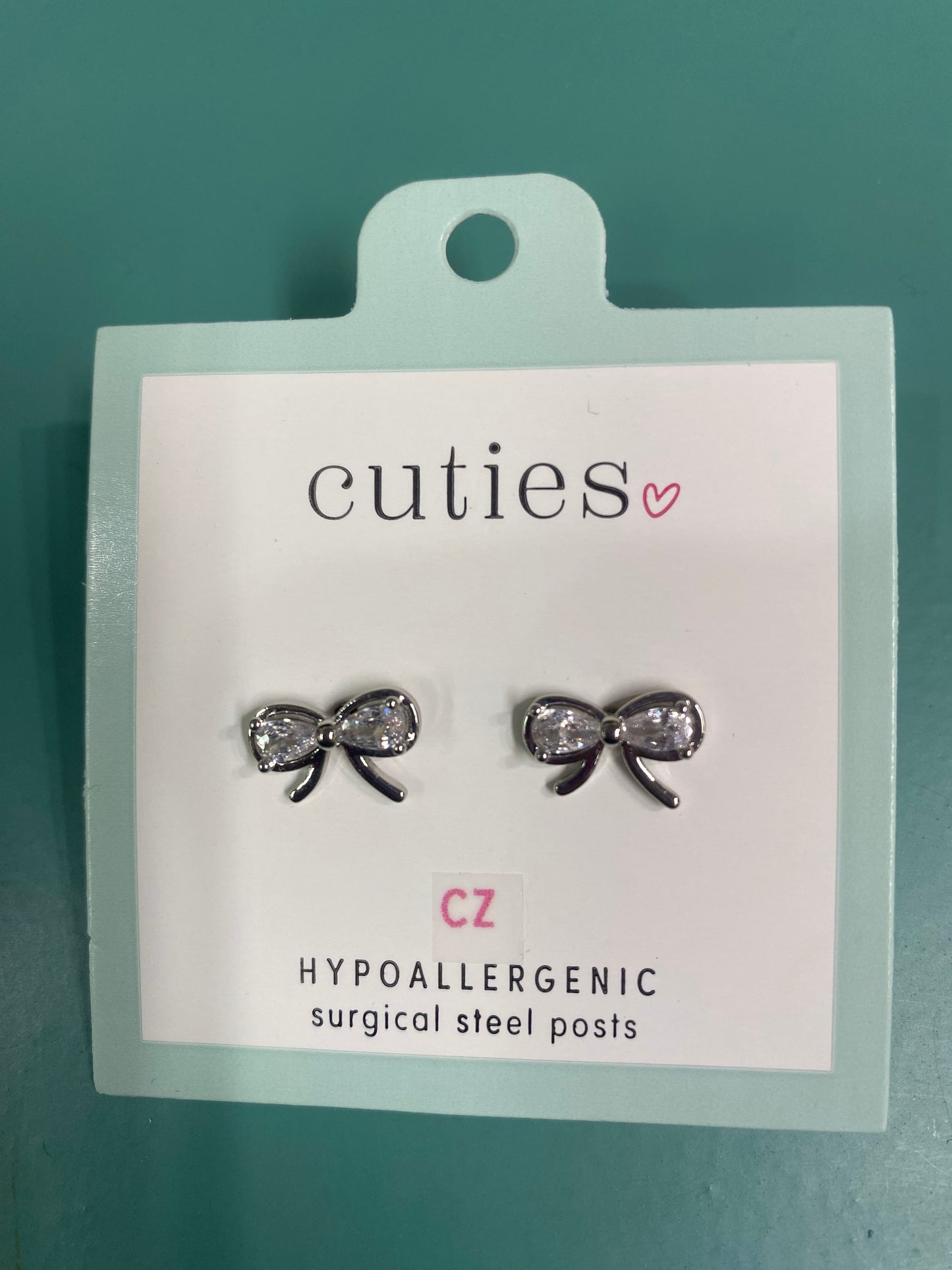 SILVER BOWS WITH CRYSTALS EARRINGS-1125