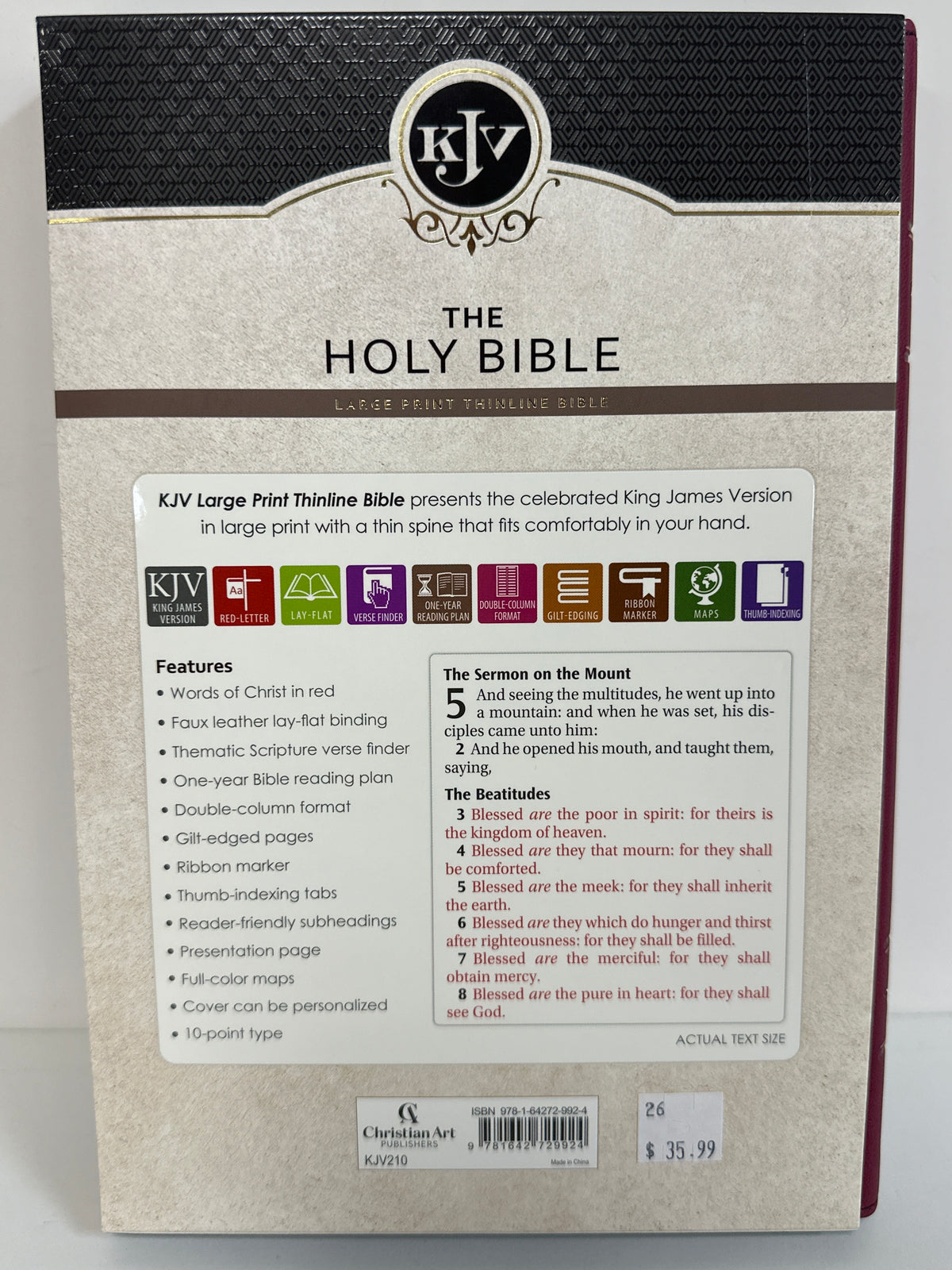 KJV LARGE PRINT THINLINE BIBLE BLACK FLORAL/BURGUNDY-9924