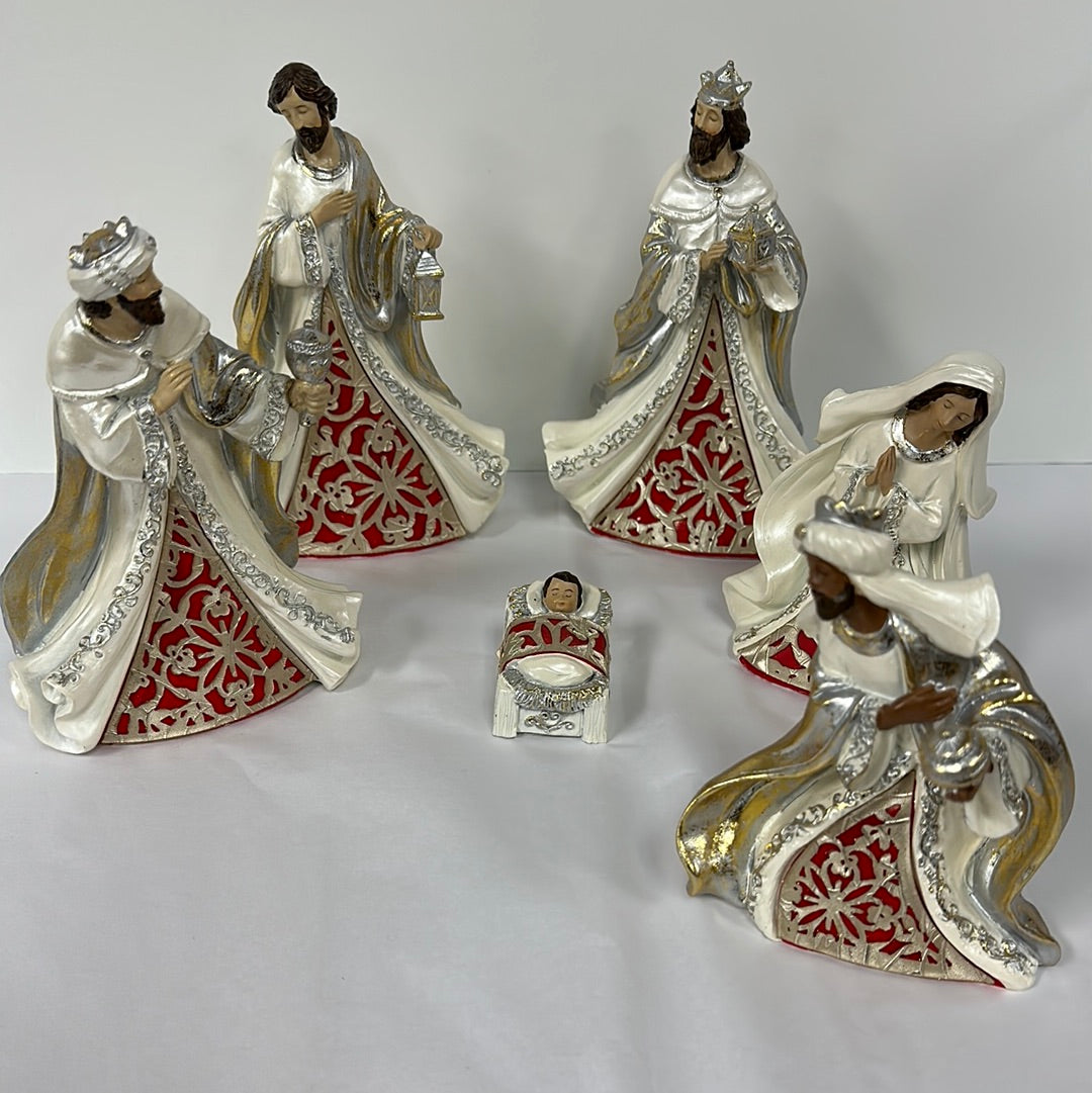 NATIVITY RED & CREAM 6PC-8195