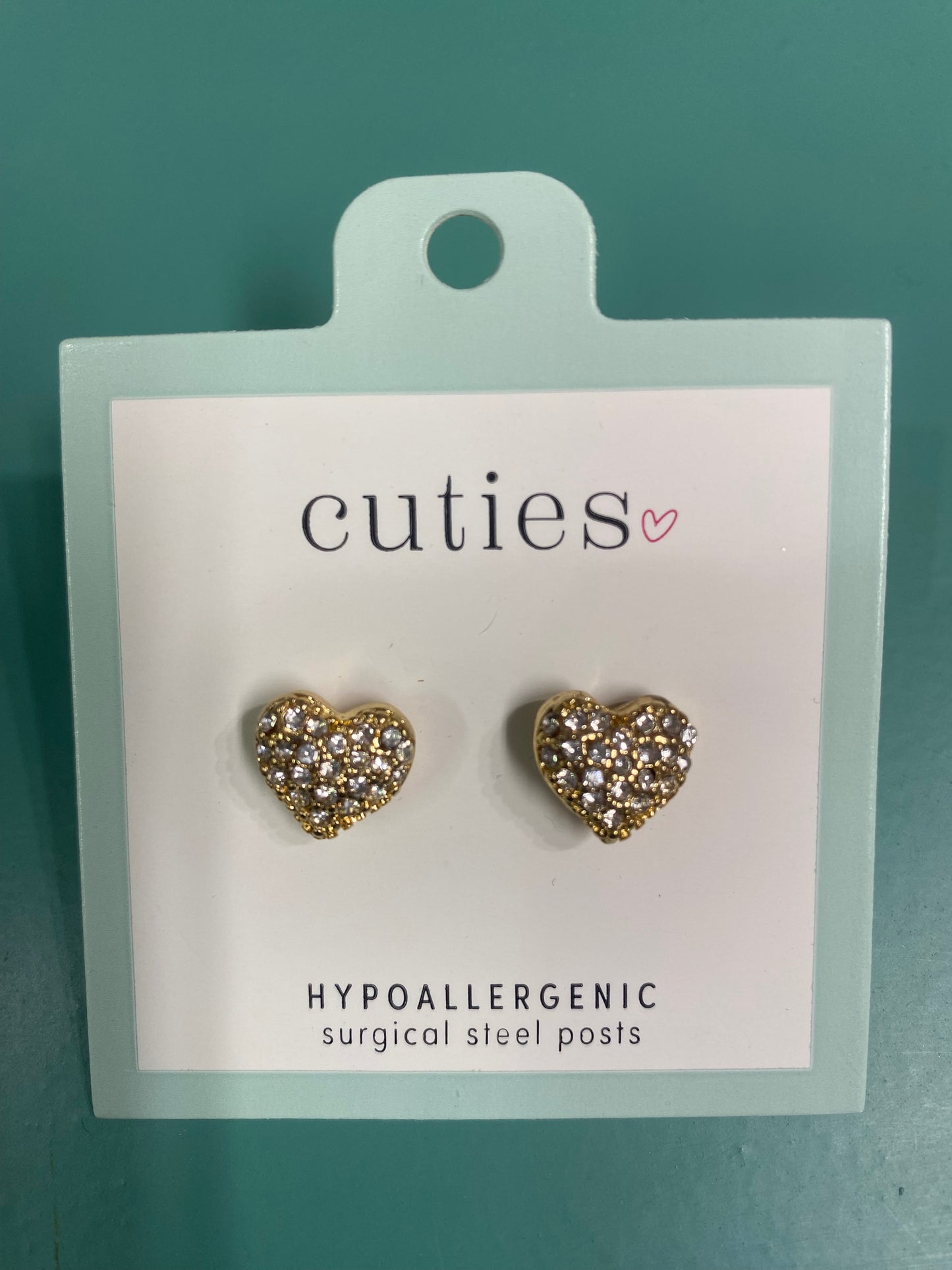GOLD CLEAR CRYSTAL HEART EARRINGS-1946