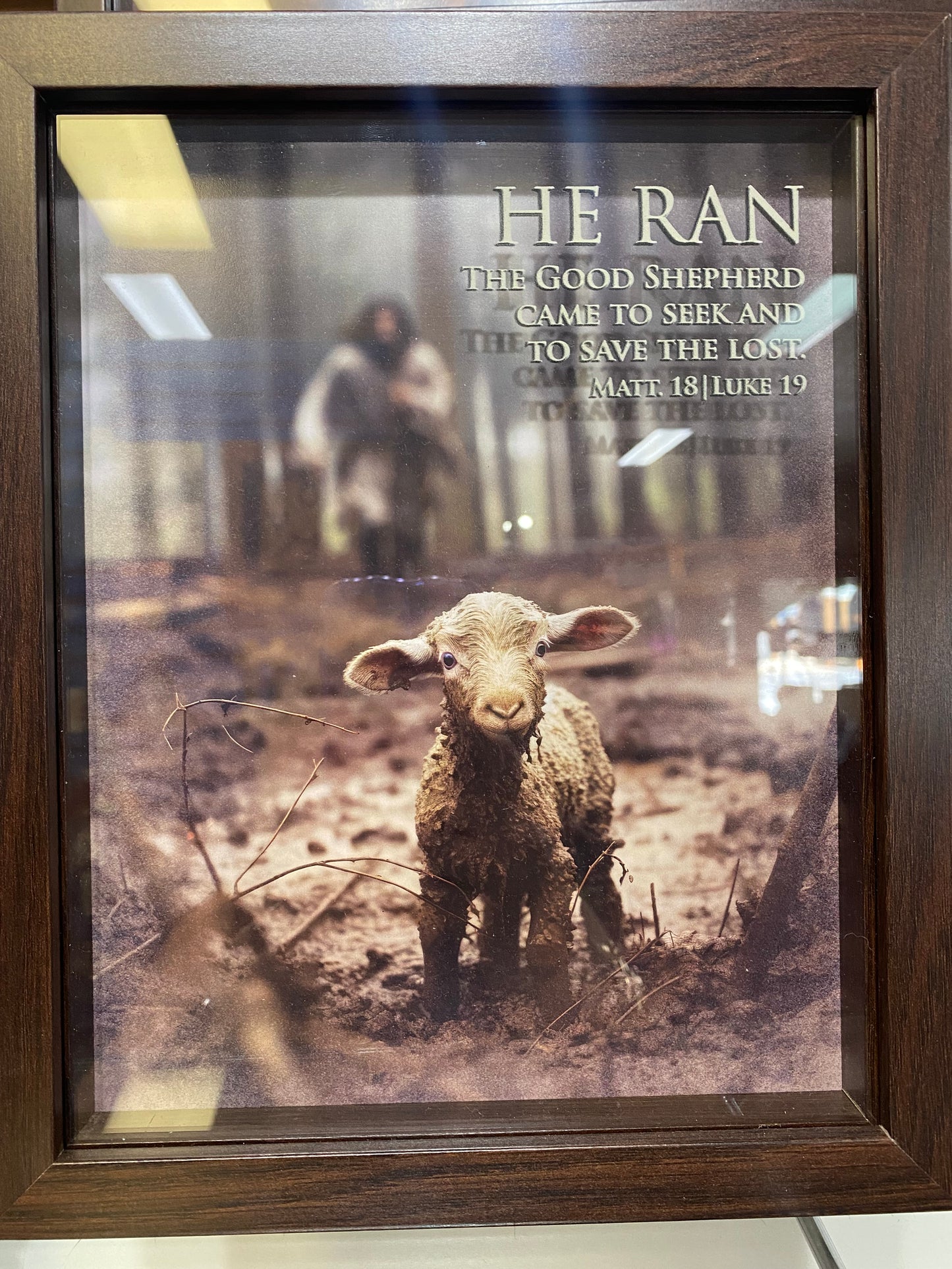 LAMB HE RAN MATT 18:12-14 FRAMED WALL ART 8X10-0909