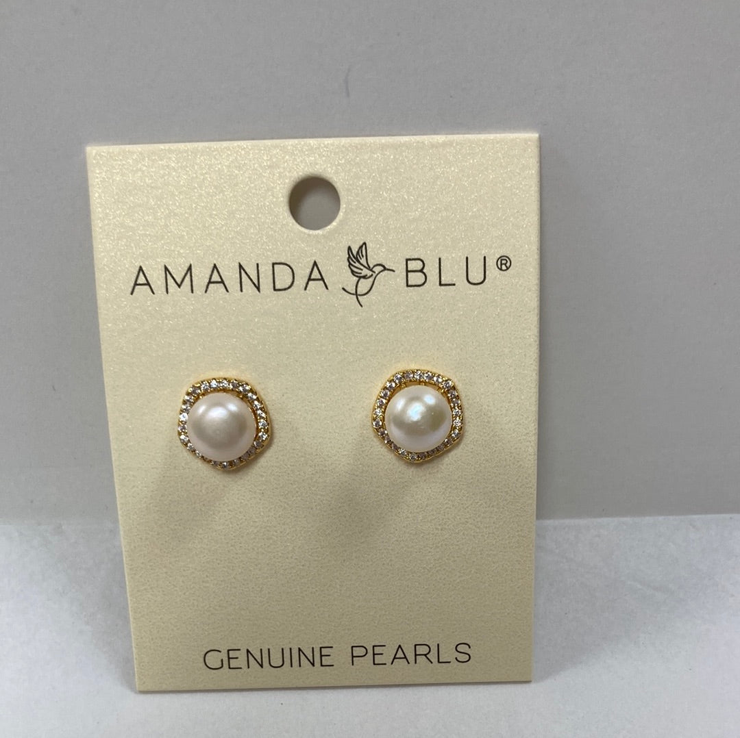 GOLD PENTAGON HALO PEARL STUD E-4659