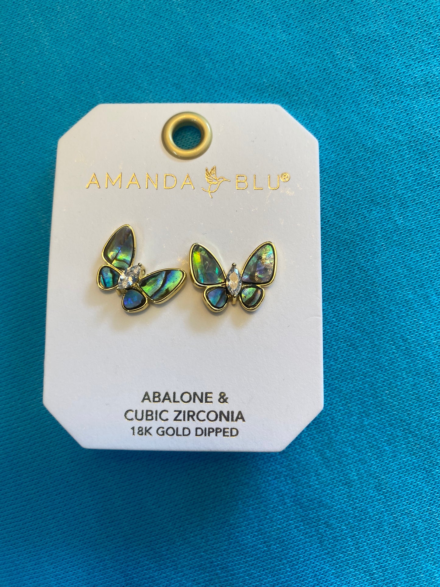 GOLD CZ & ABALONE BUTTERFLY EARRINGS-3114