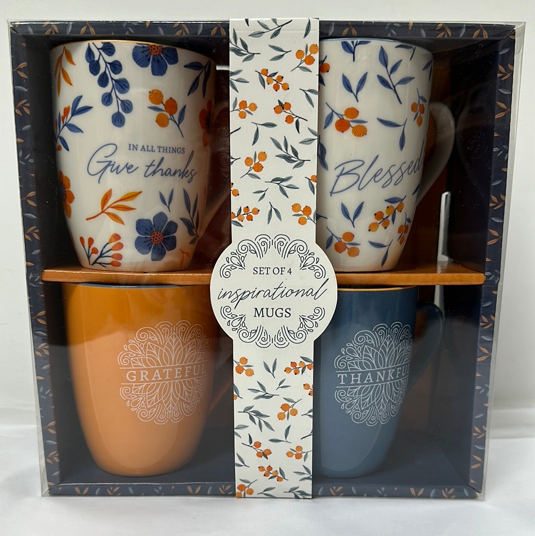 THANKFUL GRATEFUL BLESSED MUG SET/4