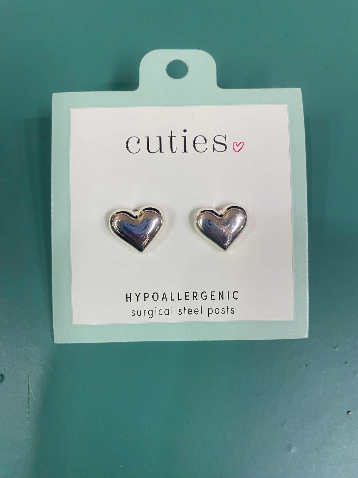 POLISHED SILVER HEART EARRINGS-0845