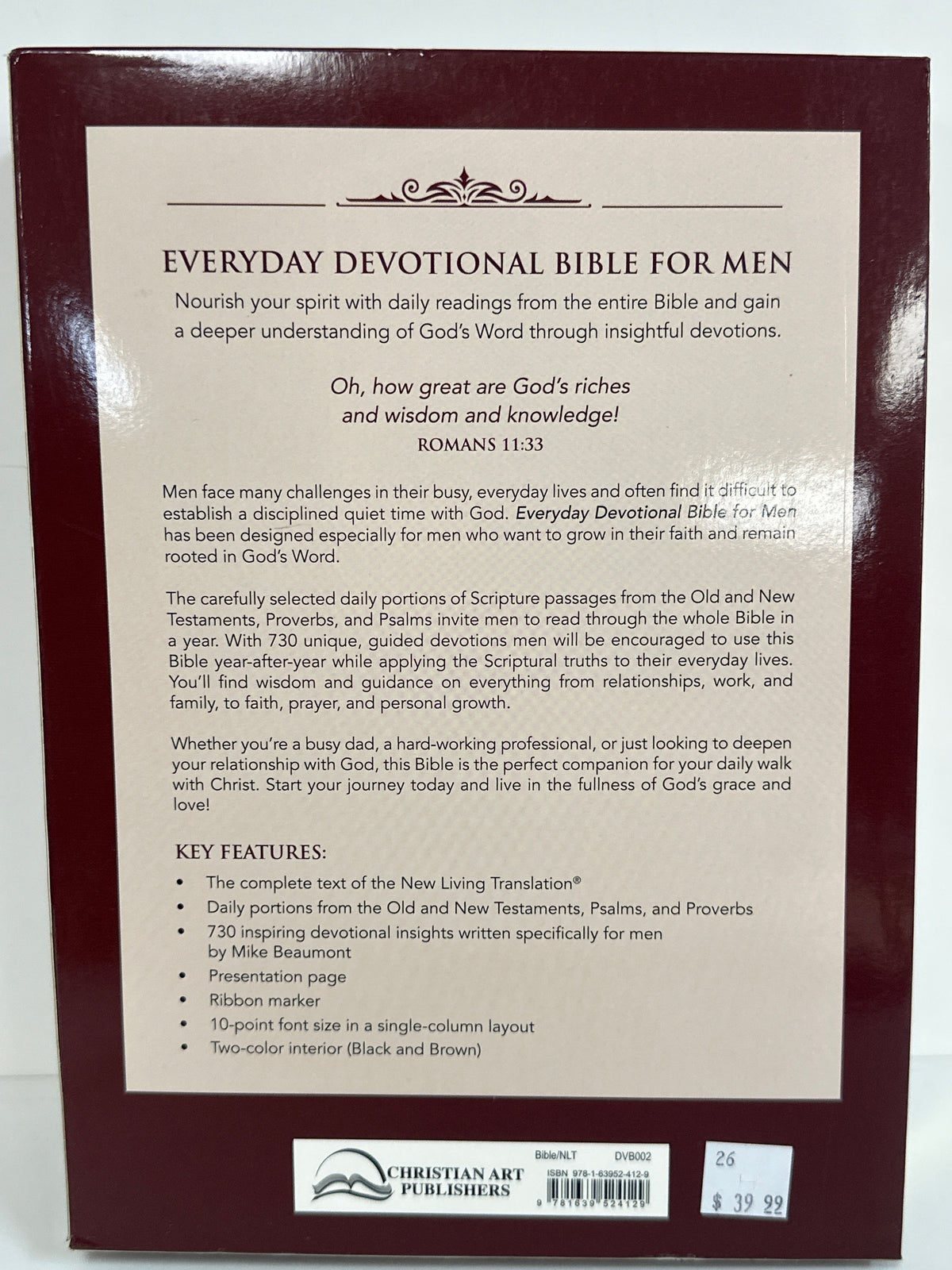 NLT DEVOTIONAL BIBLE FOR MEN SADDLE TAN-4129