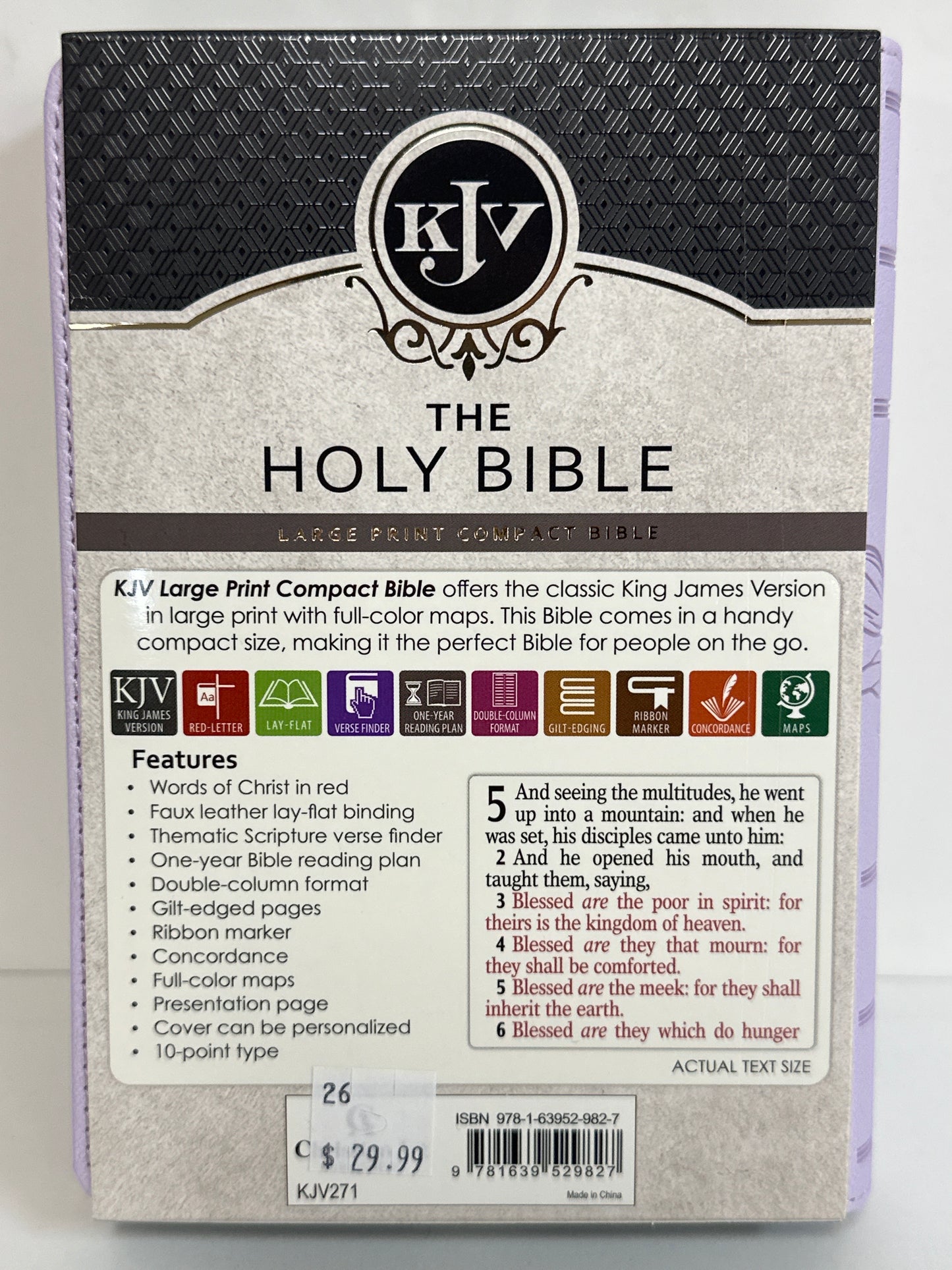 KJV LARGE PRINT COMPACT BIBLE PURPLE-9827