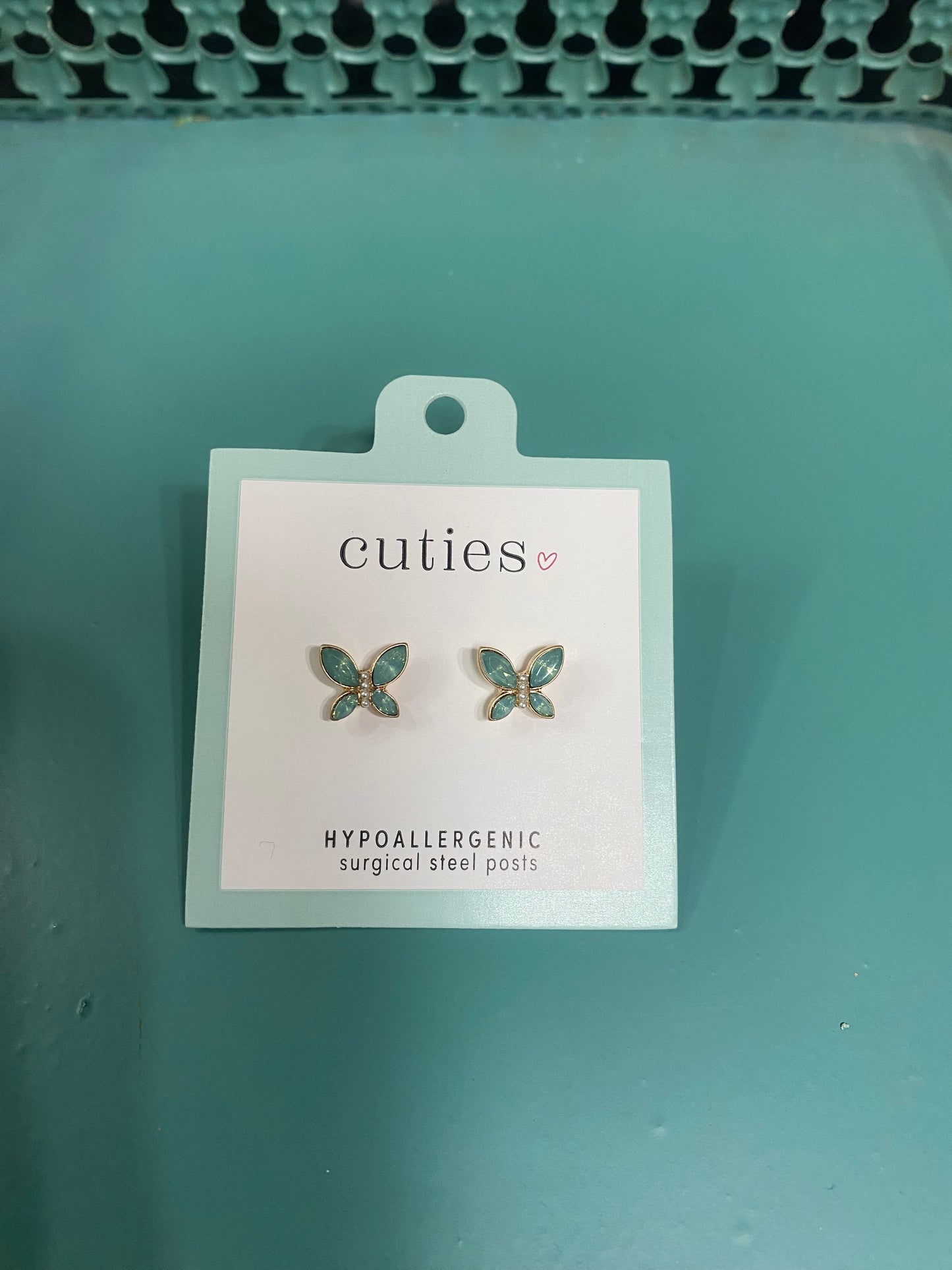 MINT CRYSTAL BUTTERFLIES EARRINGS-1977