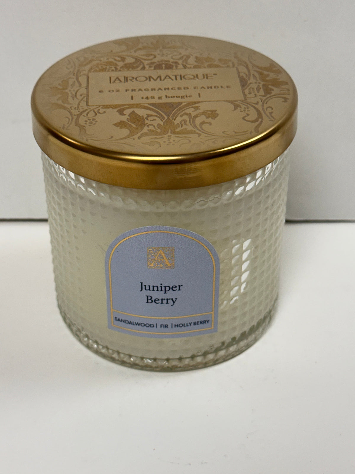 JUNIPER BERRY TEXTURED GLASS CANDLE 6 OZ W/METAL LID-1989