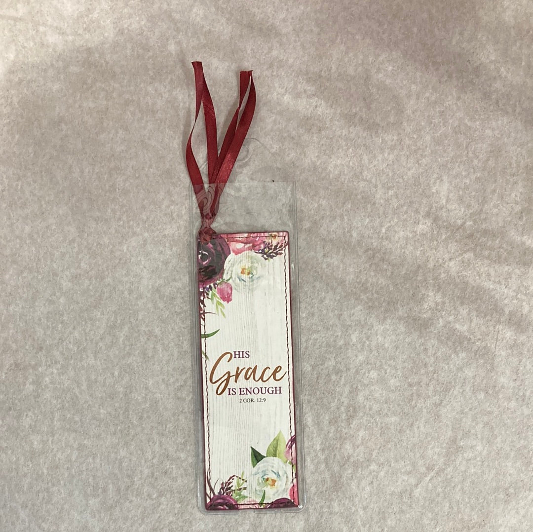 HIS GRACE IS ENOUGH FAUX LEATHER BOOKMARK-4287