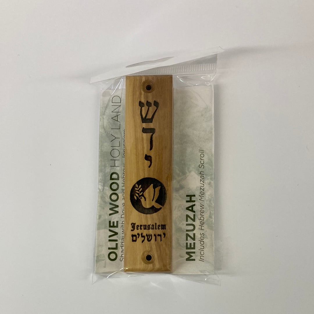 OLIVE WOOD MEZUZAH-DOVE-8384