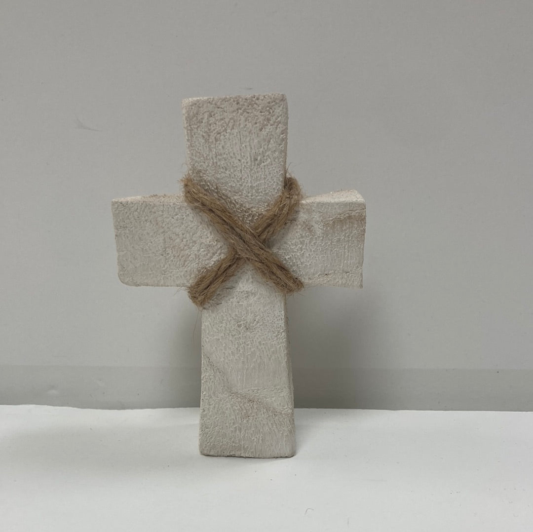 WHITE SM STANDING CROSS-2933