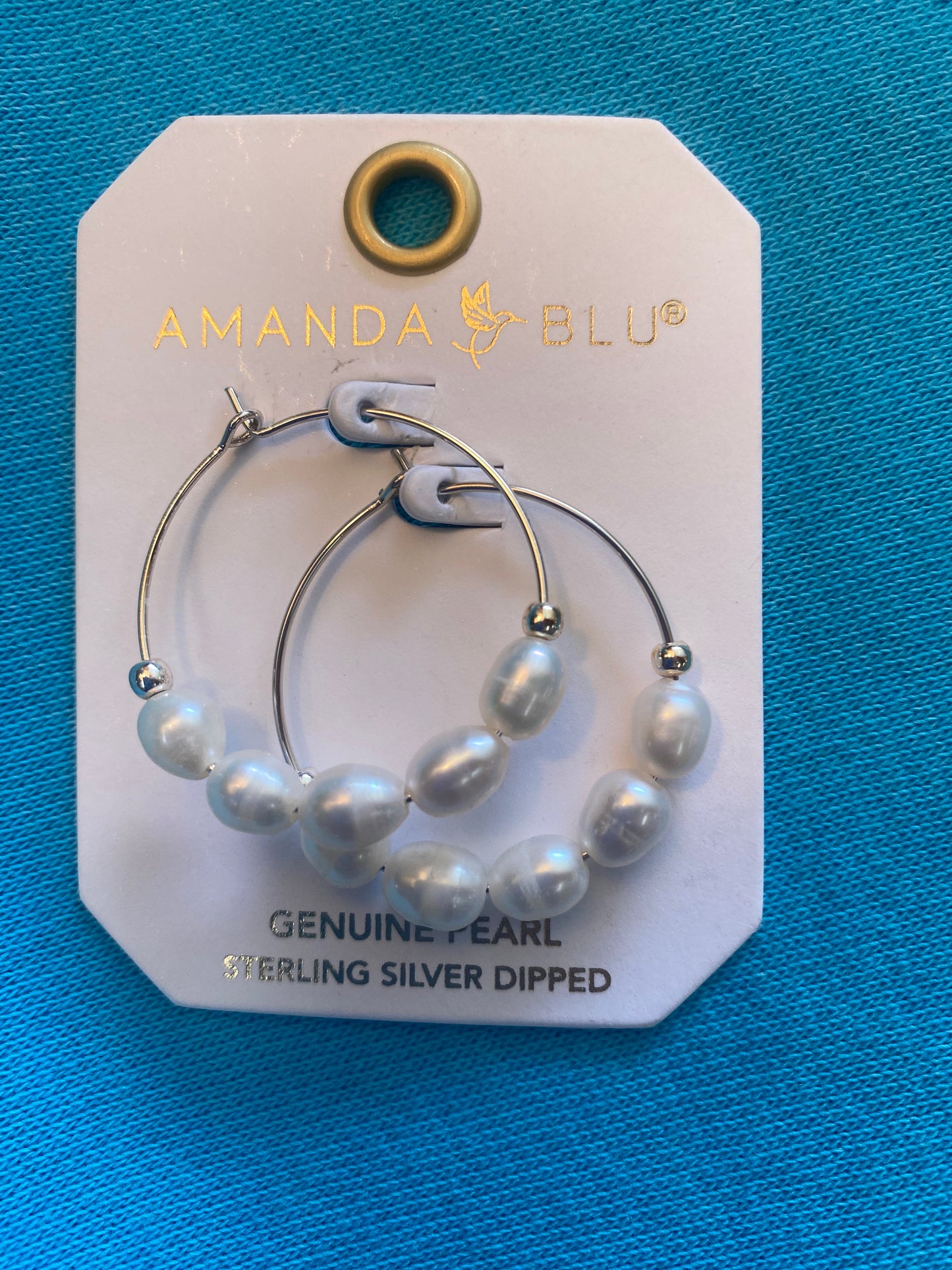 SILVER/WHITE 5 PEARL HOOP EARRINGS-0946