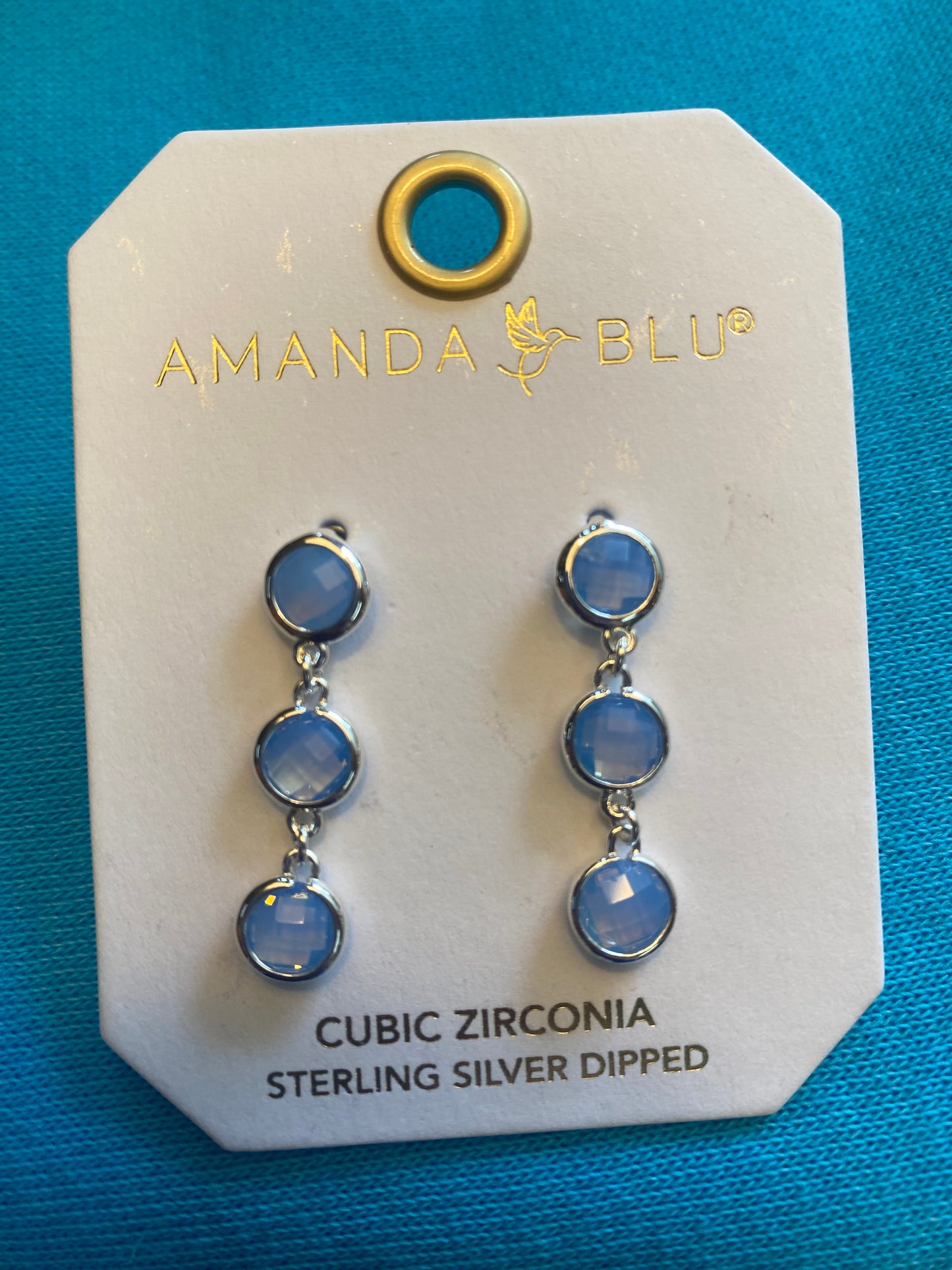SILVER FACETED CZ BLUE EARRINGS-4036