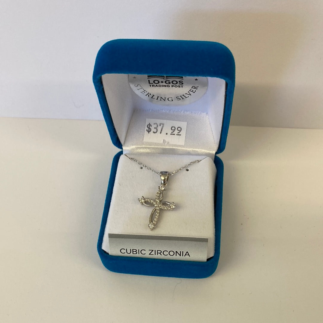 SWIRL CROSS W/CZ ACC ST SIL NK-9279
