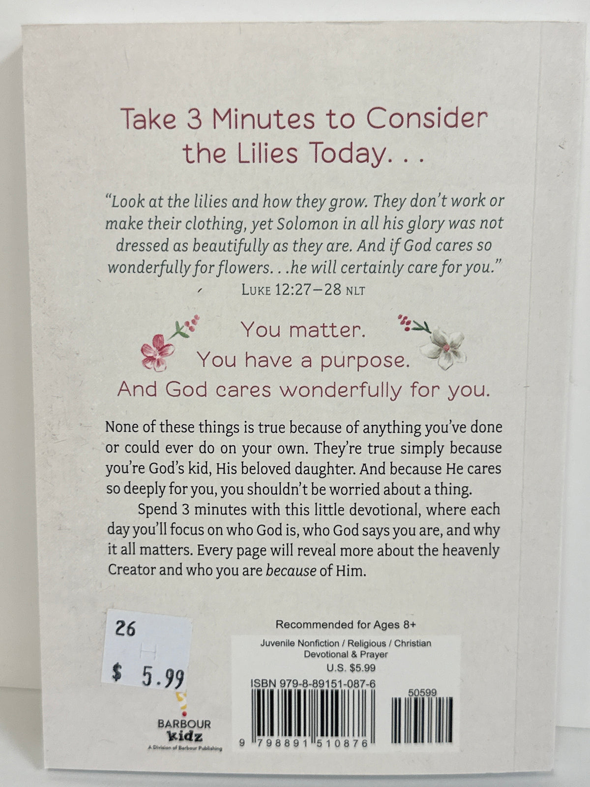 CONSIDER THE LILIES 3 MINUTE DEVOTION FOR GIRLS-0876