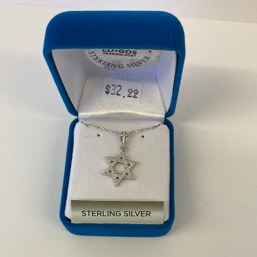 STAR OF DAVID W/CZ ACCENTS STERLING SILVER NECKLACE
