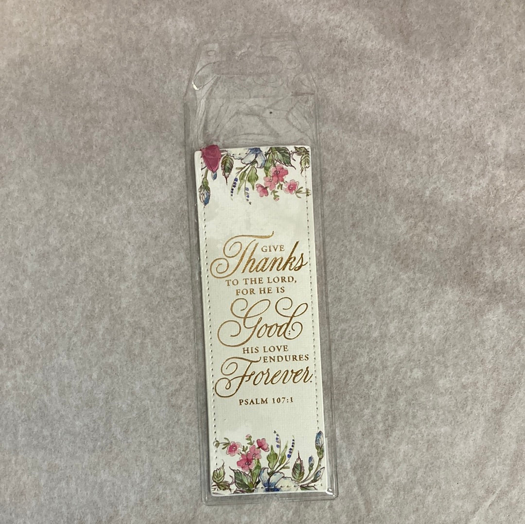 GIVE THANKS CREAM FLORAL FAUX LEATHER BOOKMARK