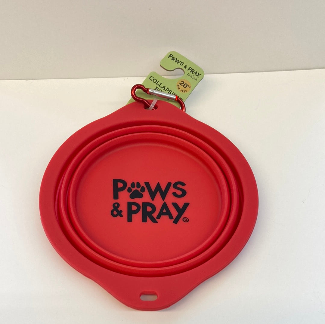 PAWS & PRAY RED COLLAPSIB BOWL-6260