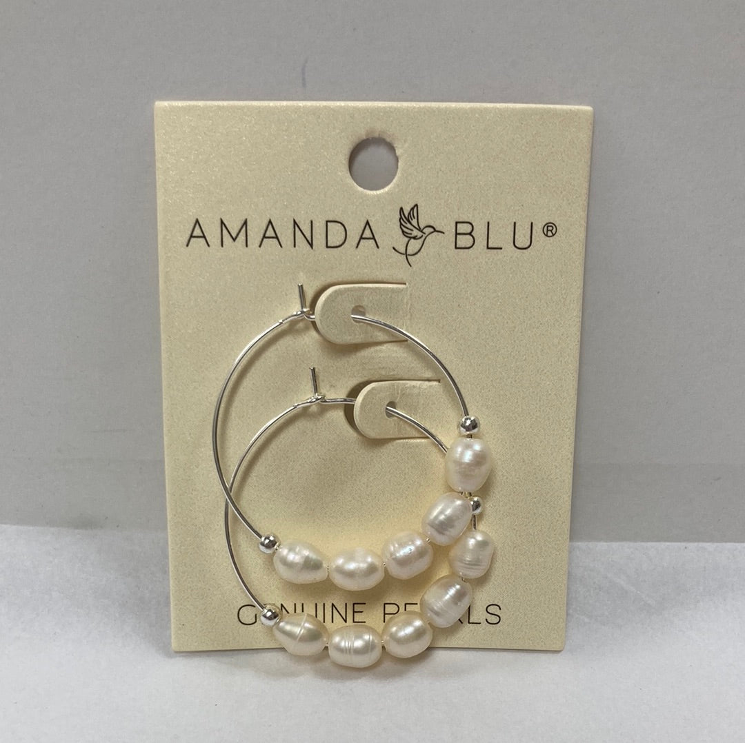 SILVER/WHITE 5 PEARL HOOP EARR-5557