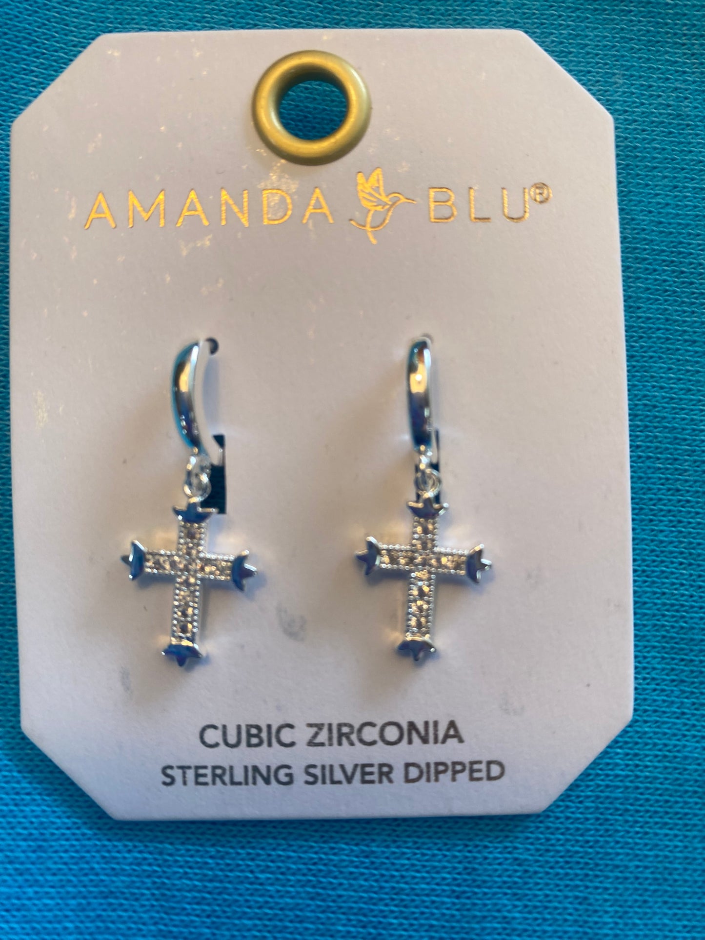 SILVER CZ HOOP SMALL VINTAGE CROSS EARRINGS-4325