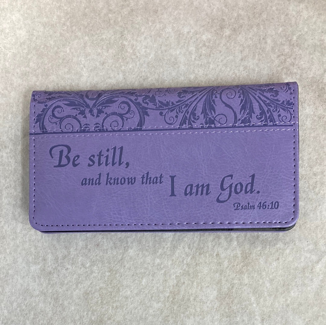 BE STILL AND KNOW PURPLE CHECKBOOK COVER