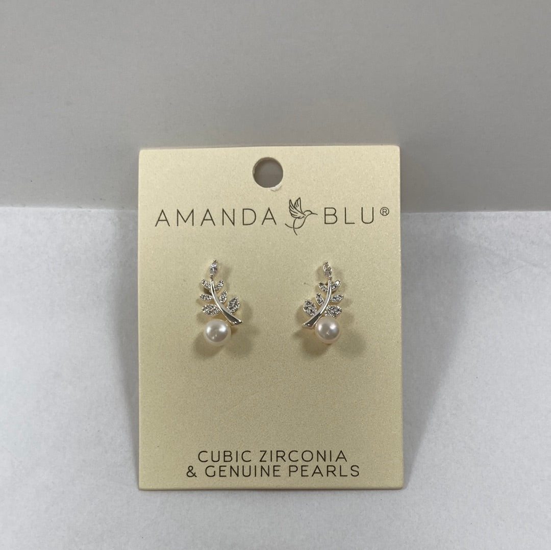 SILVER/PEARL MINI VINE EARRINGS-5632