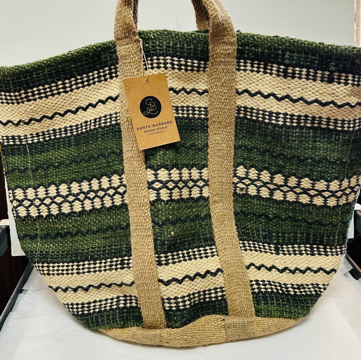 FOREST GREEN JUTE BASKET BAG-3095