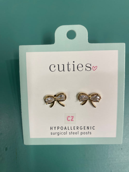 GOLD BOWS WITH CRYSTALS EARRINGS-9719