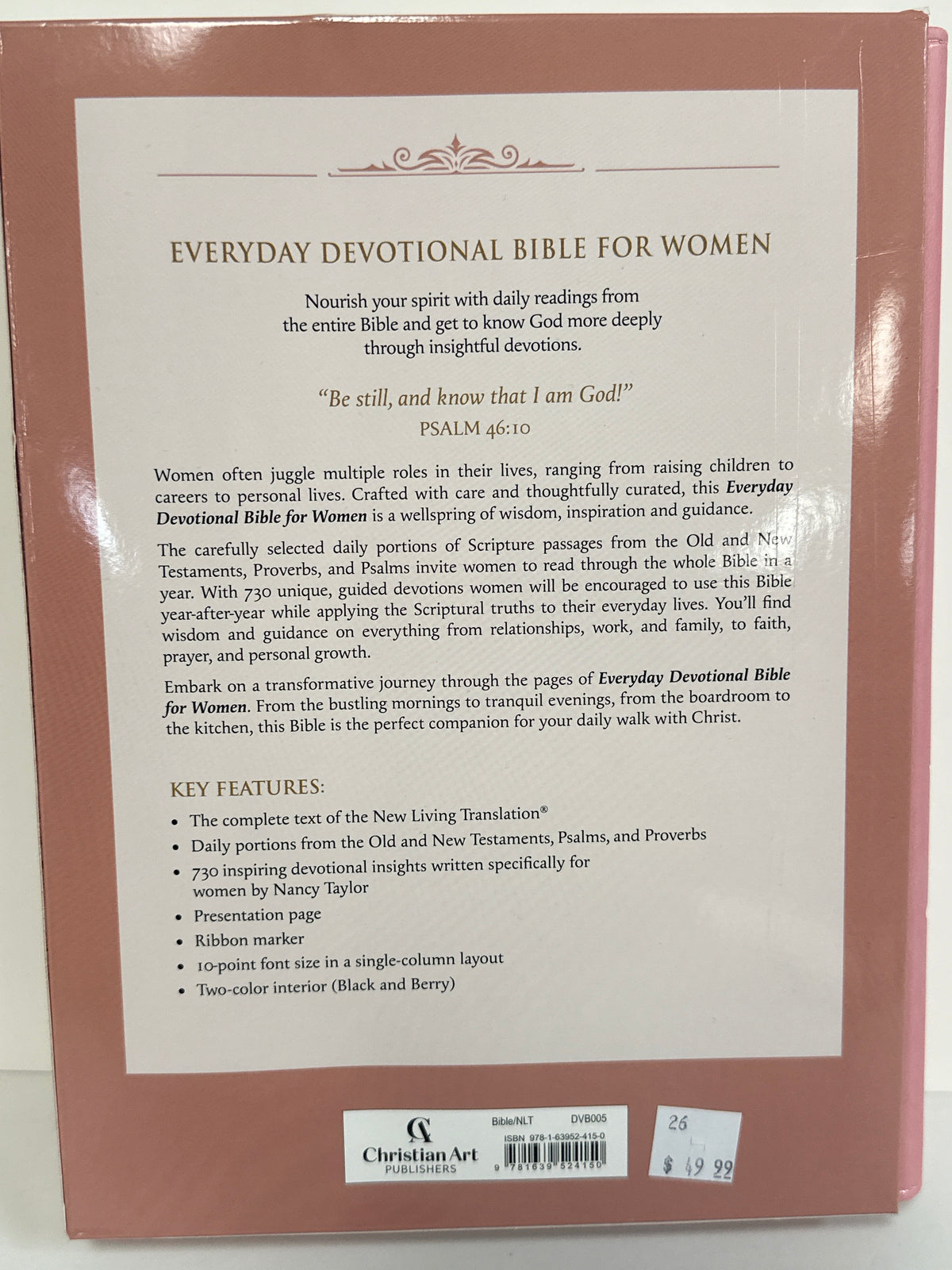 NLT EVERYDAY DEVOTIONAL BIBLE FOR WOMEN PINK FLORAL-4150