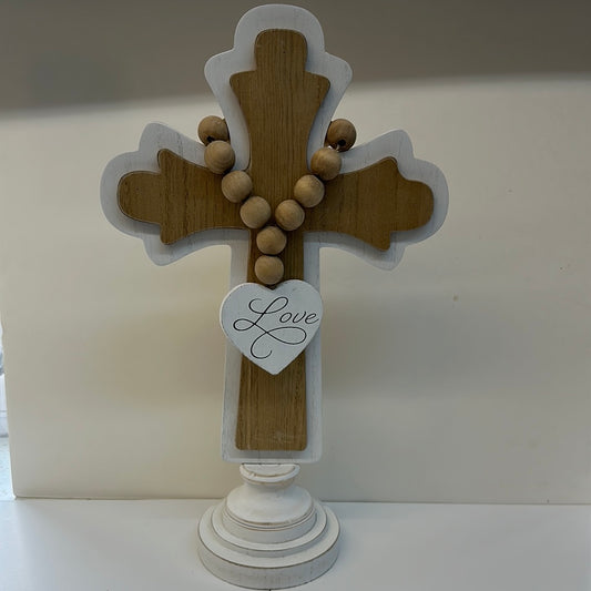 TABLETOP CROSS W/BLESSING BEADS-8611