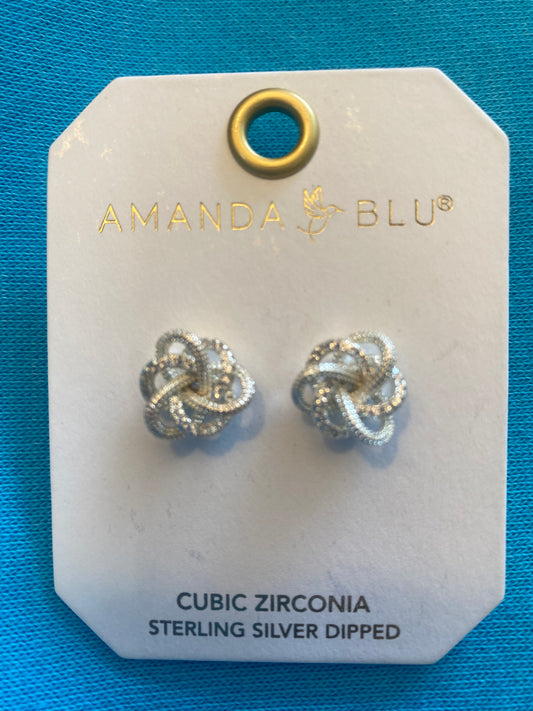 CZ TWISTED KNOT EARRINGS SILVER-4570